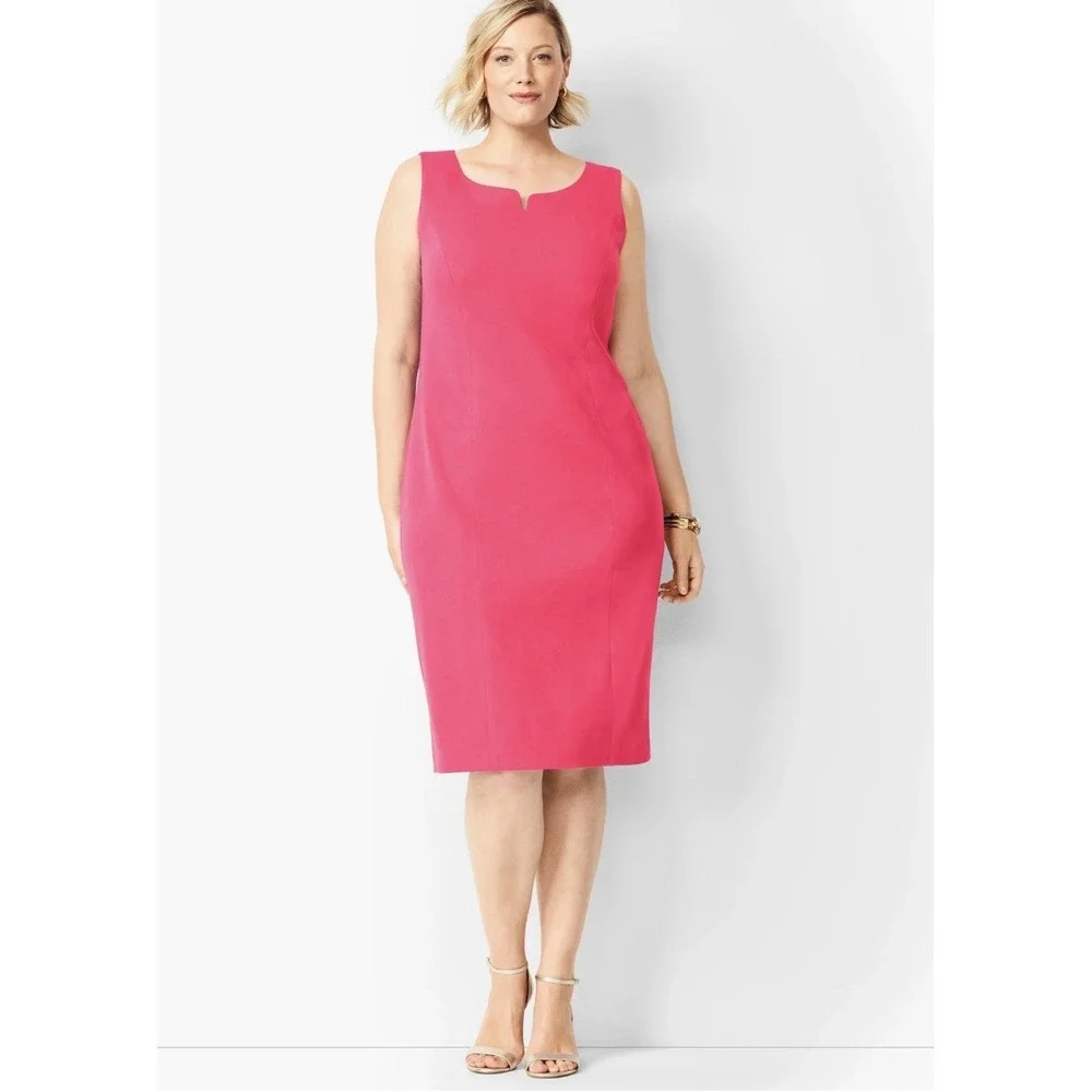 Talbots Women's Pink Sleeveless Sheath Dress V Neckline Ponte Knit 14 Rayon/Nylo